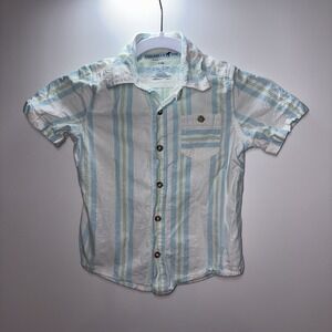 Caribbean Joe Kids Short Sleeve Button Up Striped Shirt Boys Size S (5-6) Beach
